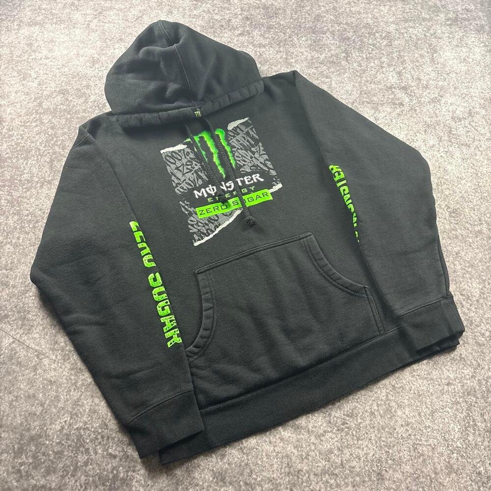 Monster Energy Zero Sugar Black Logo Graphic Hoodie Pullover Y2K Grunge Men’s M